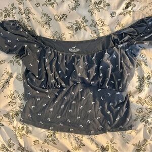 Hollister Blue and White Floral Ruched Bust Cop Top Size XL